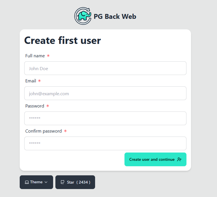 PgBackWeb Initial User Registration