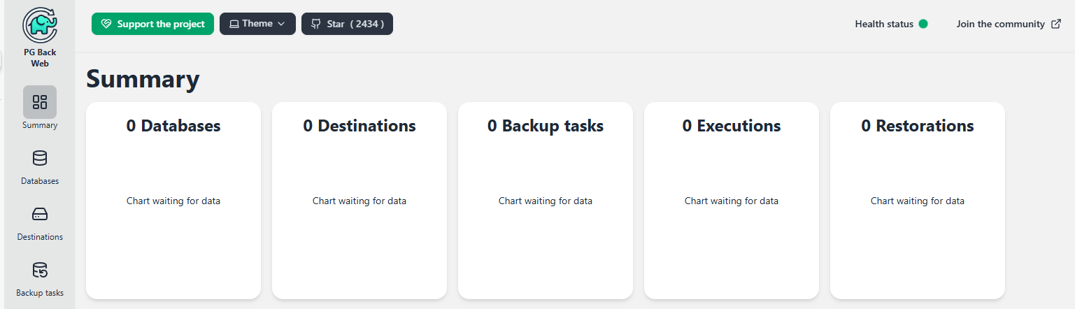 PgBackWeb Landing Page
