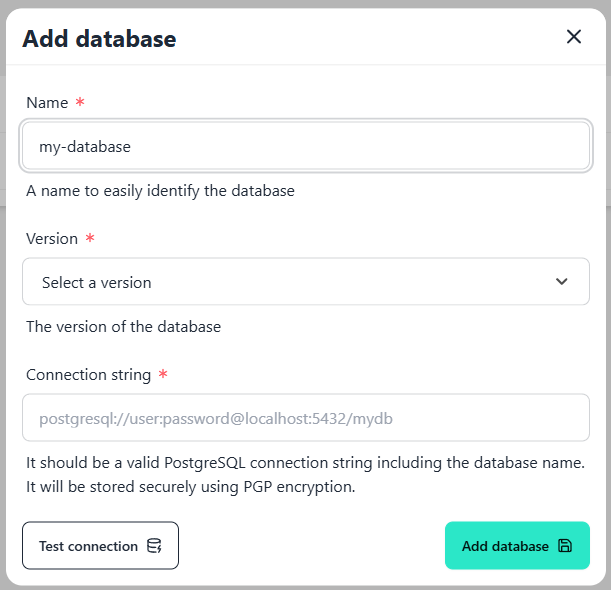 PgBackWeb New Database Wizard