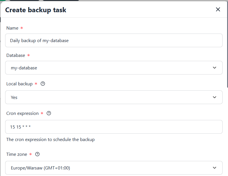 PgBackWeb New Backup Task Wizard