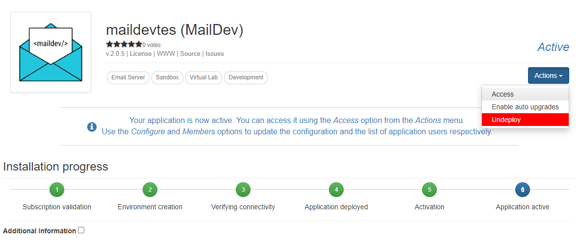 Accessing the new MailDev Instance